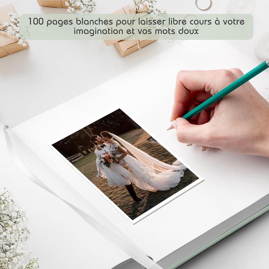 gastenboek in zachte en moderne stijl, ideaal voor bruiloft, doop of feest, gouden hardcover en 100 witte pagina's om zelf vorm te geven — afbeelding 2
