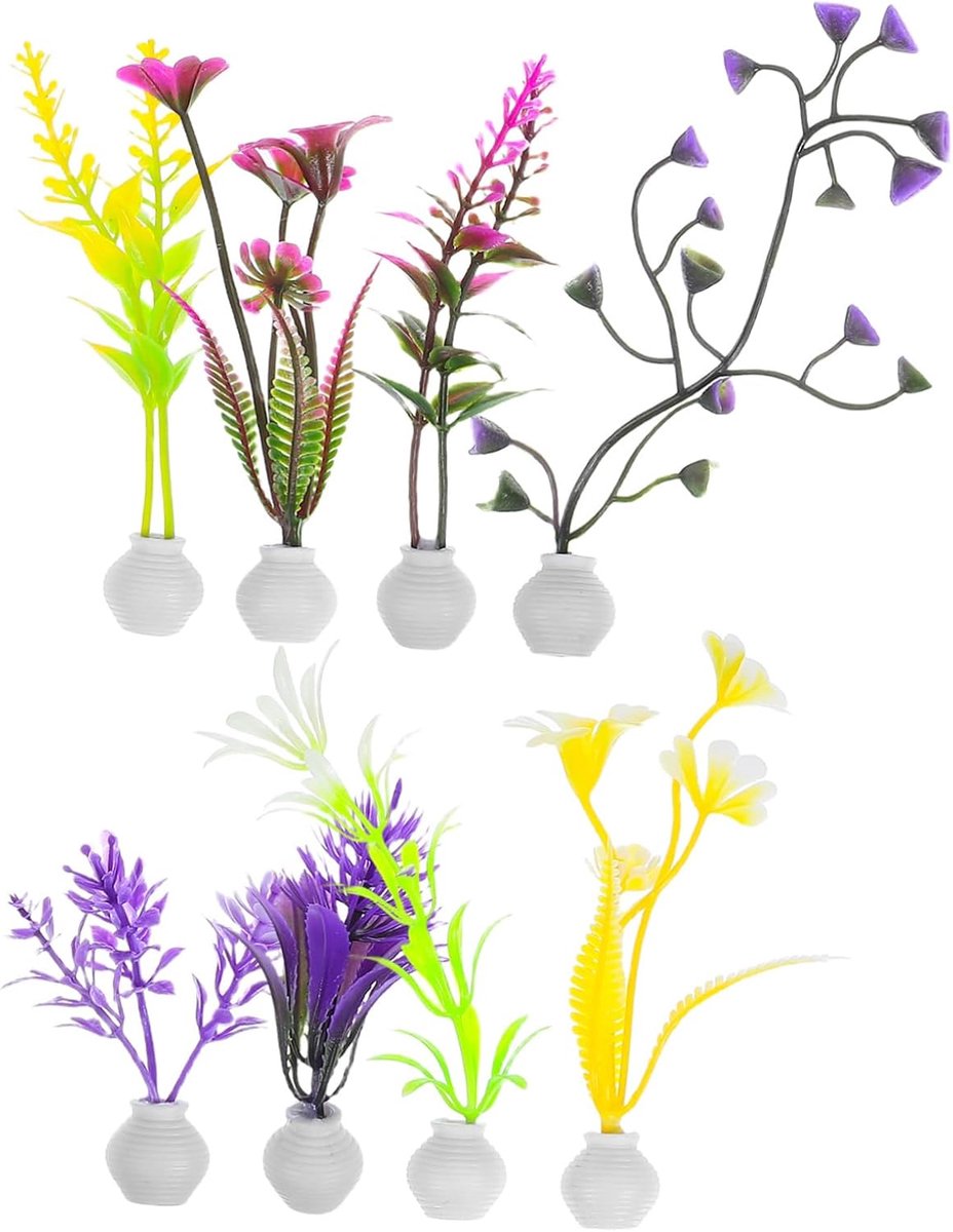 8stuks Decoratieve Nepplantjes Miniatuur Waterplanten Voor Aquaria Creatieve Landschappen Onderhoudsvrij Ornament Voor Thuis Kantoor Decoratie