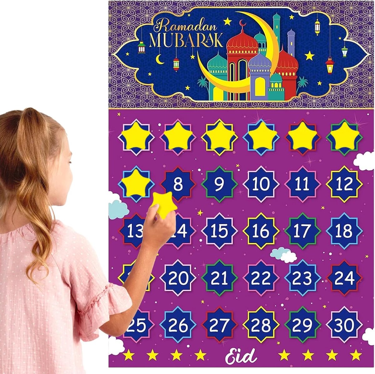 2025, Ramadan Eid Countdown Kalender, Eid Mubarak Countdown-Kalender, 30 dagen Eid Mubarak Countdown-Kalender vilt, Ramadan Mubarak adventskalender voor kinderen Eid Mubarak feest