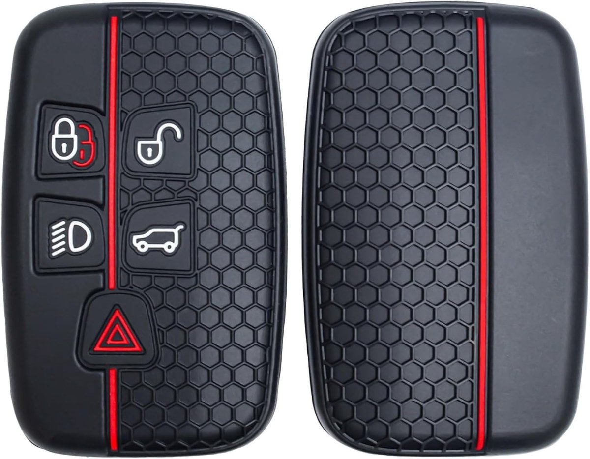 Autosleutelhoes geschikt voor Land Rover Range Rover Sport Evoque Freelander Velar Discovery 4 Jaguar XE XJ XF gitaar sleutelaccessoires (rode lijn)
