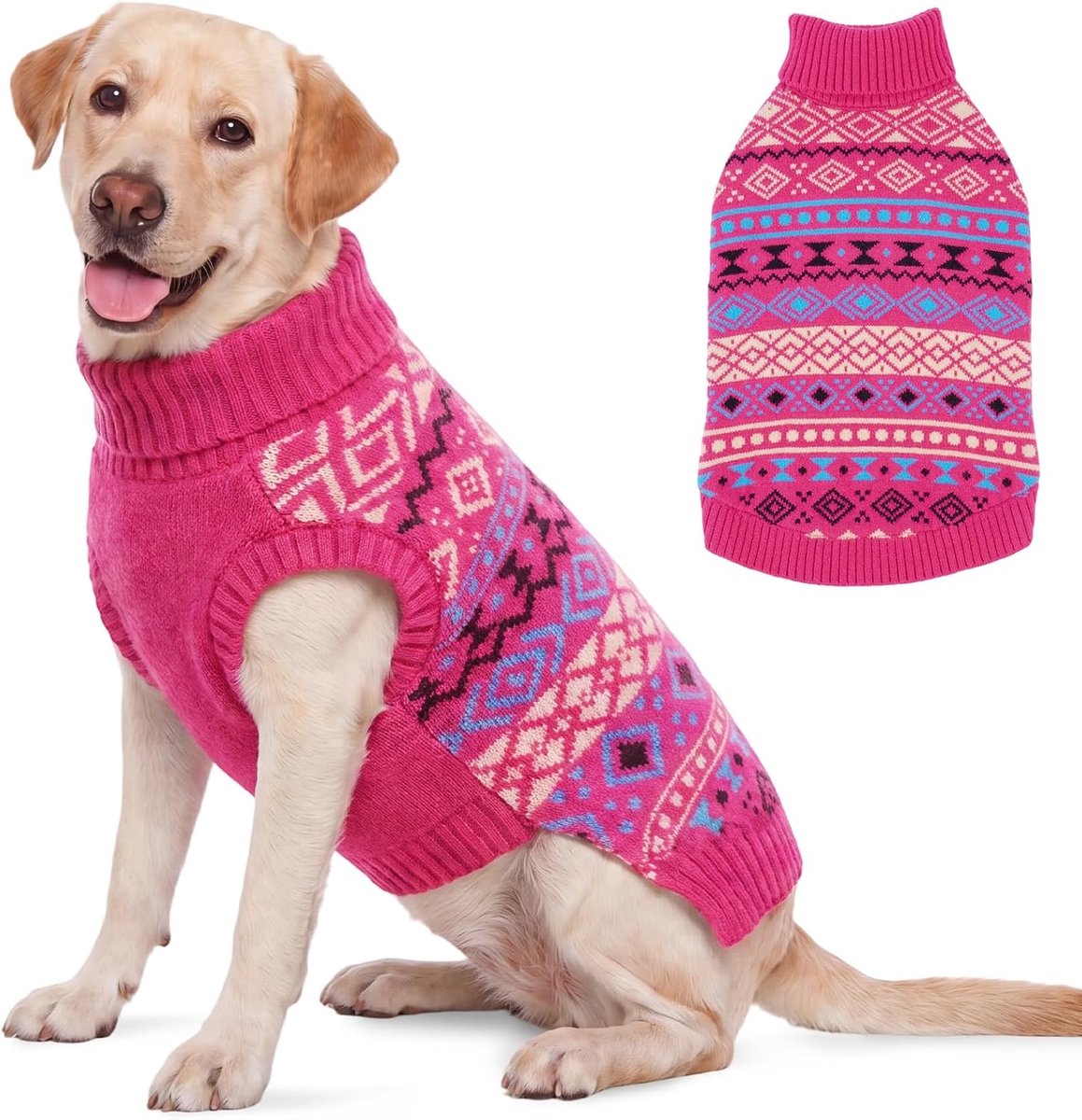 Rolkraag, gebreide trui, rozerood, 2XL, voor grote honden