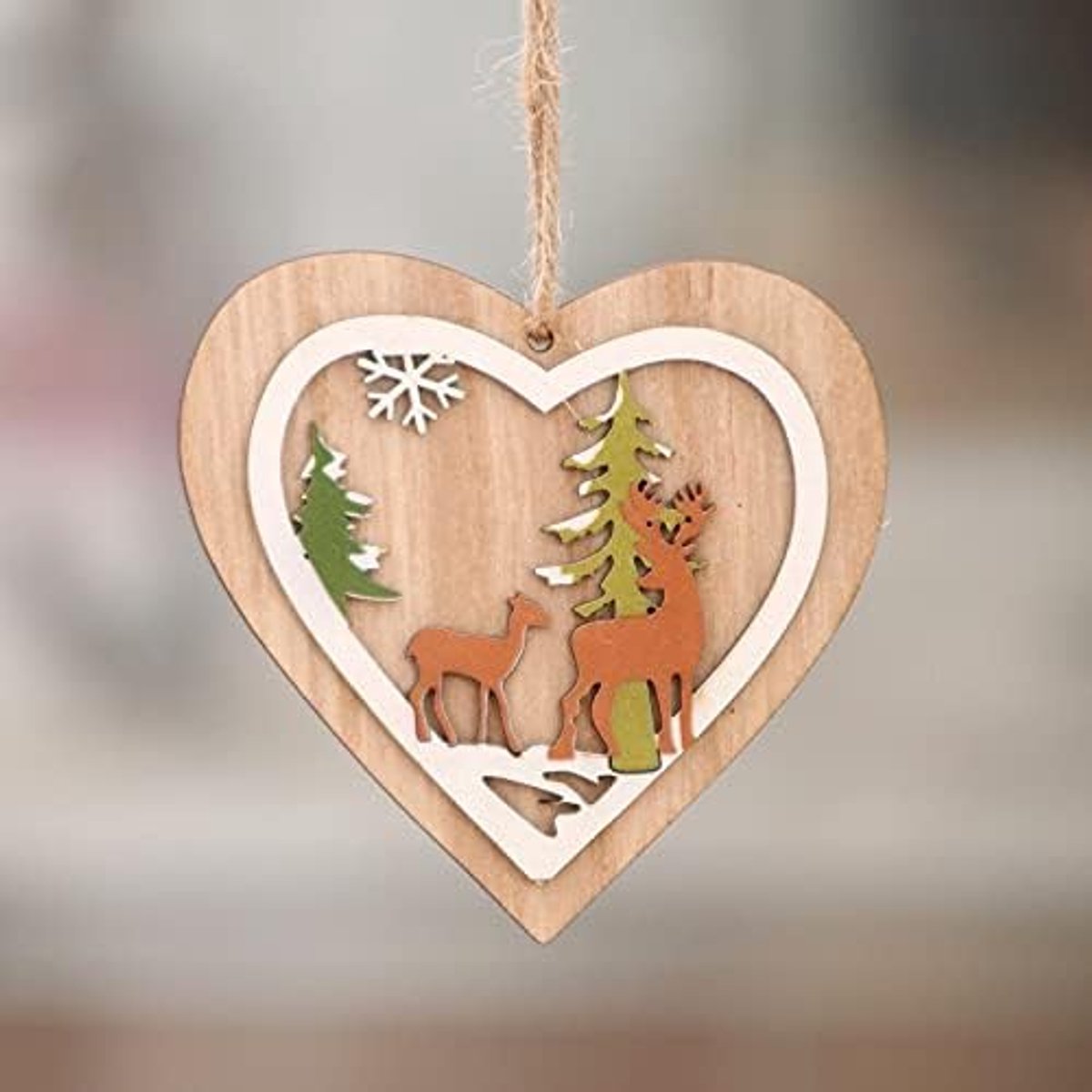 Kunstkerstboom 1pc 2D 3D Kerst Ornament Houten Hangende Hangers Star Xmas Tree Bell Kerstversiering for Home Party Nieuwjaar Navidad (Color : Olive)