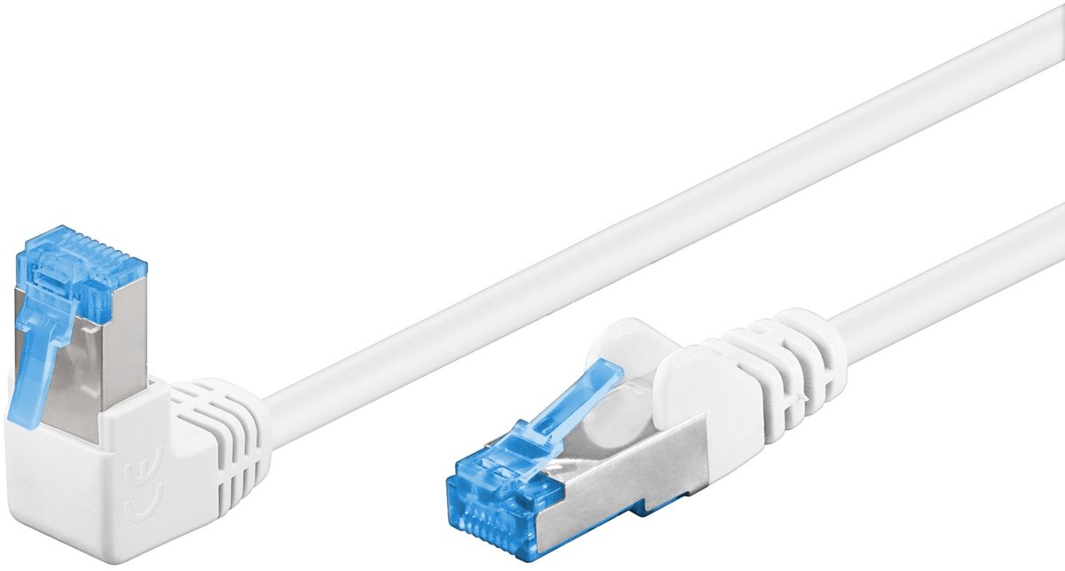 Image of Goobay CAT 6a netwerkkabel 1x 90° haaks, S/FTP, wit, 1 m