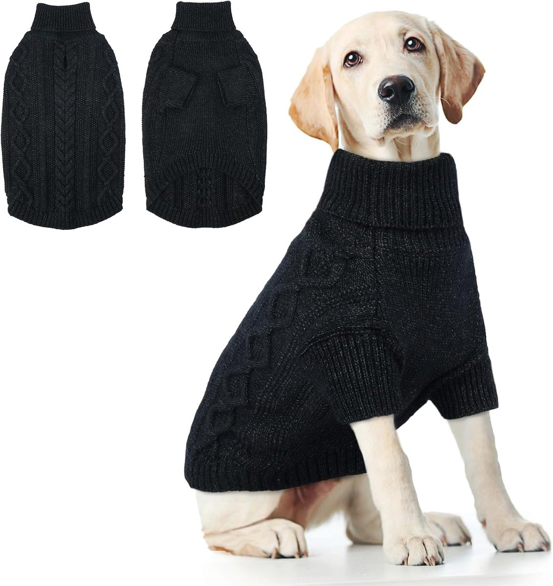 Grote maat, eenvoudig en elegant, warme trui voor honden met gat voor borstharnas, thermo-shirt voor labrador (zwart XXL)