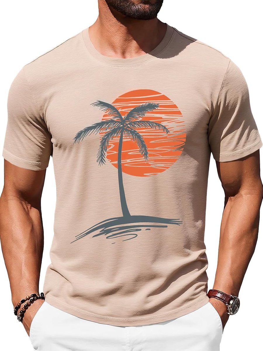 Heren T-shirt korte mouwen zomer bovenstuk ronde hals palm print strand shirt regular fit sport functioneel shirt vrije tijd basic tee tops
