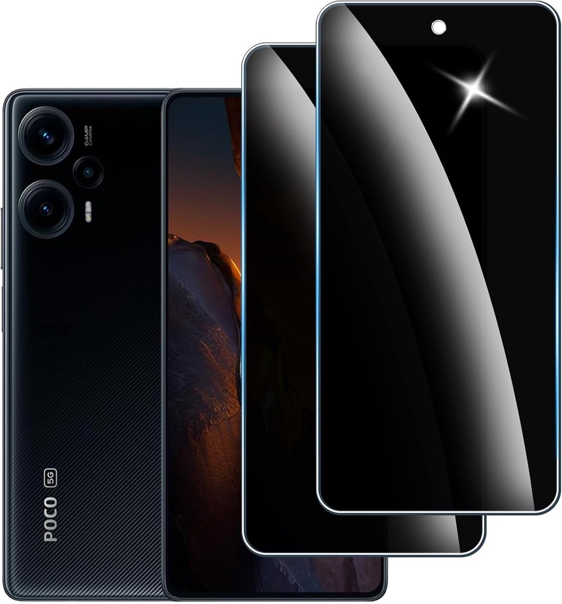 2 Stuks Anti-Spionage Screenprotector Gehard Glas voor Xiaomi Poco F5, 9H Hardheid, Anti-Kras, Anti-Vingerafdruk, Bubble Proof, Volledige Afdekking
