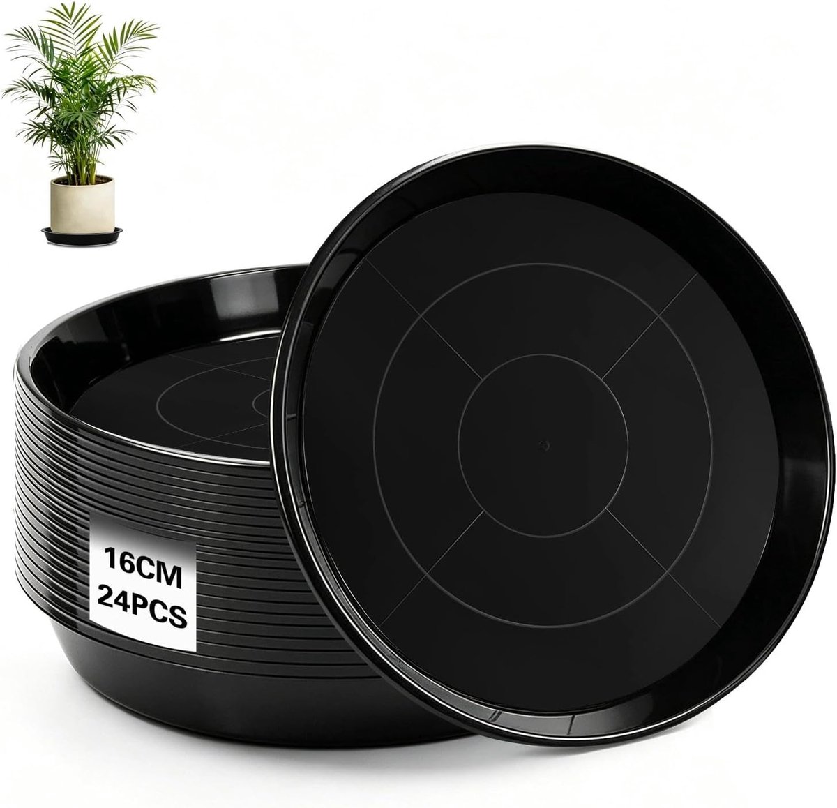 24 stuks bloempotonderzetters 16 cm plantenonderzetters rond