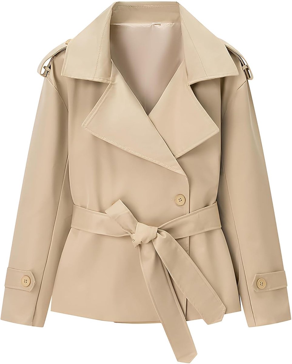 Gabardine voor dames, lange mouwen, casual, los, dubbele rij, korte jas, met zakken