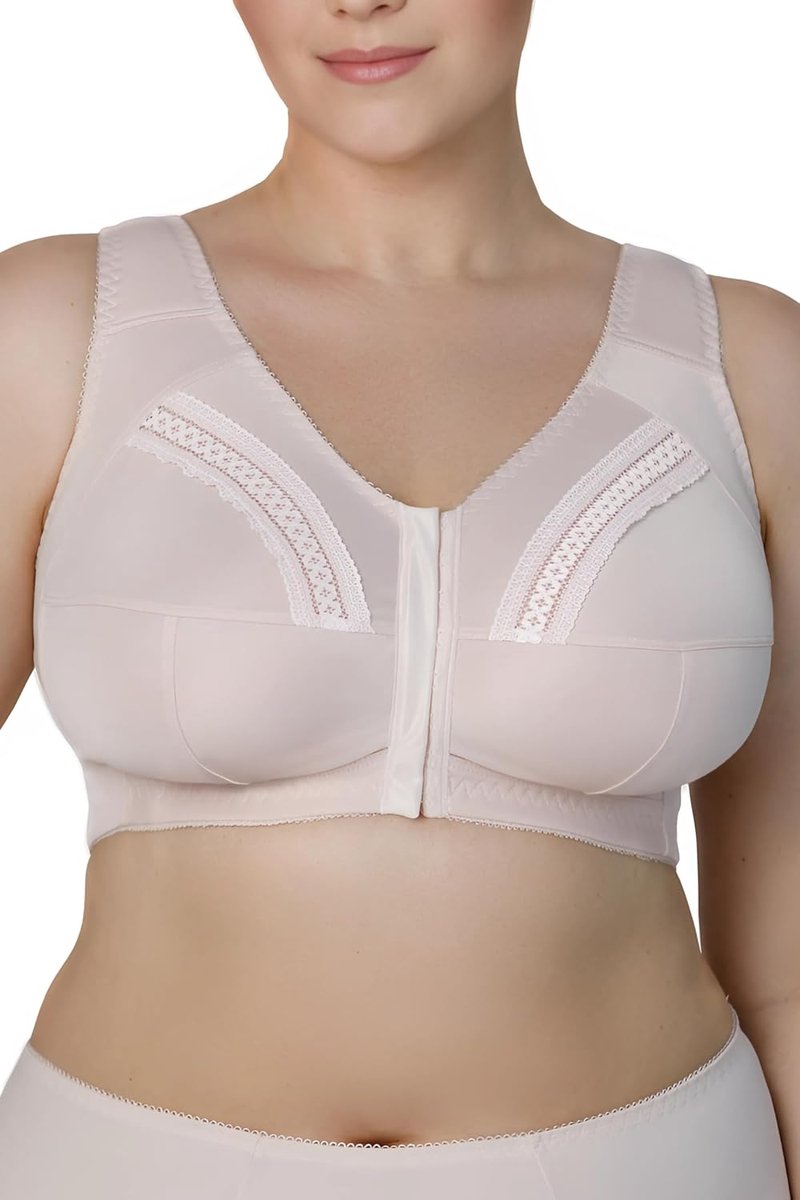 Beha voor dames, zonder beugel met voorsluiting, minimizer-beha met kant voor grote maten, comfortabele volledige cups, plus size ondergoed voor grote bovenwijdte en sluiting aan de