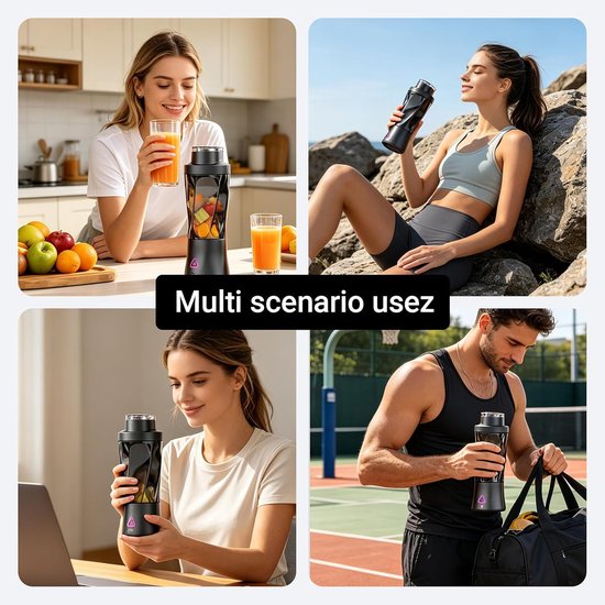 Mixer, 700 ml smoothie maker to go, 6-bladen, draagbare blender, Fresh Juice mixer, USB-mini-blender voor sap, jam, shake, smoothie (zwart, 6000 mAh) — afbeelding 4