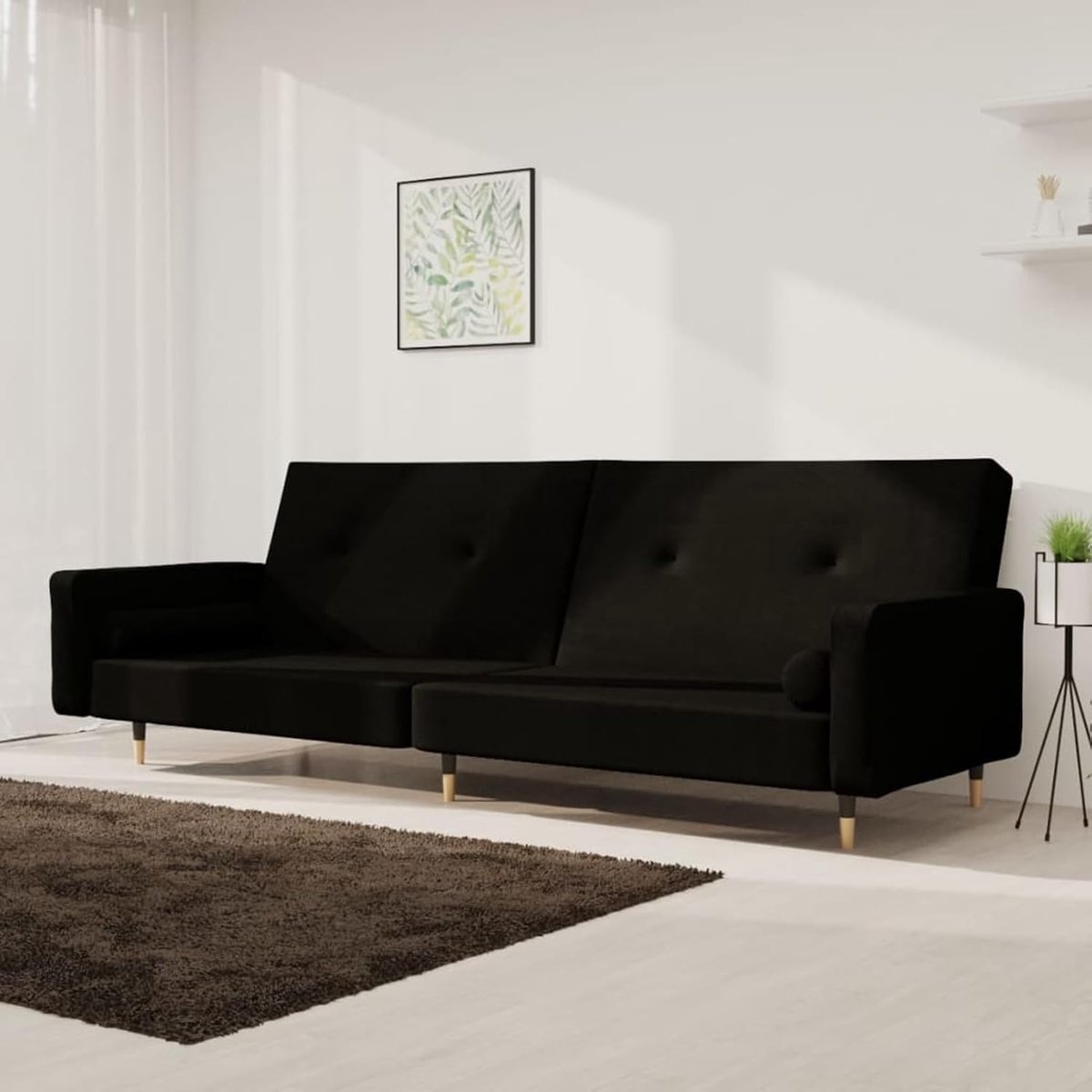 Slaapbank 2-zits met 2 kussens zwart fluweel, slaapbank dagbed slaapbank voor woonkamer logeerkamer kleine appartementen 375752