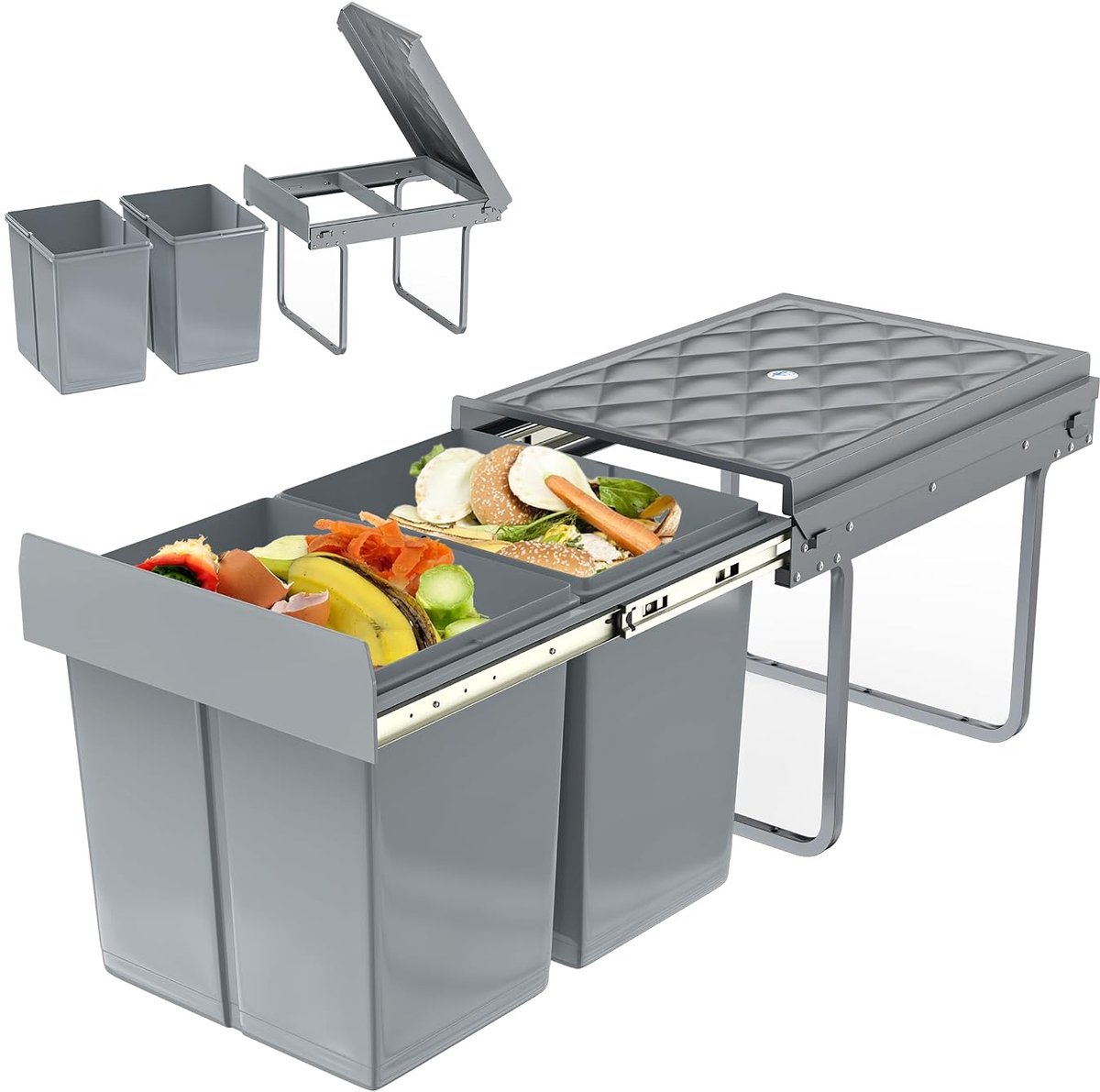 Afvalemmer keuken, inbouw afvalemmer met afvalscheiding, 2x15L