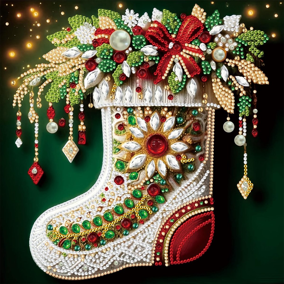 5D Kerst Parel Schilderij Kit voor Volwassenen, Kerst Kousen Parel Diamant Art Kit, Schilderij Kit met Speciale Vorm, Kristal Strass Diamond Art Canvas Home Decor 30x30cm