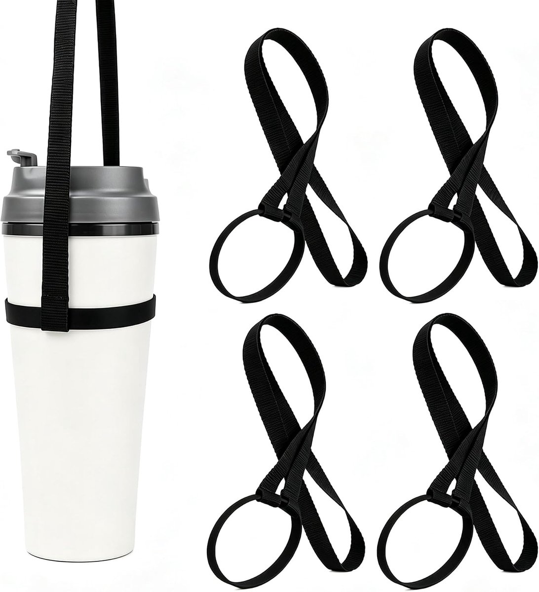 4 stuks bier- en drankhouders voor festivals, bekerhouders met riemen, herbruikbaar voor festivals, concerten en evenementen in de open lucht, handsfree koord, bekerhouder, zwart