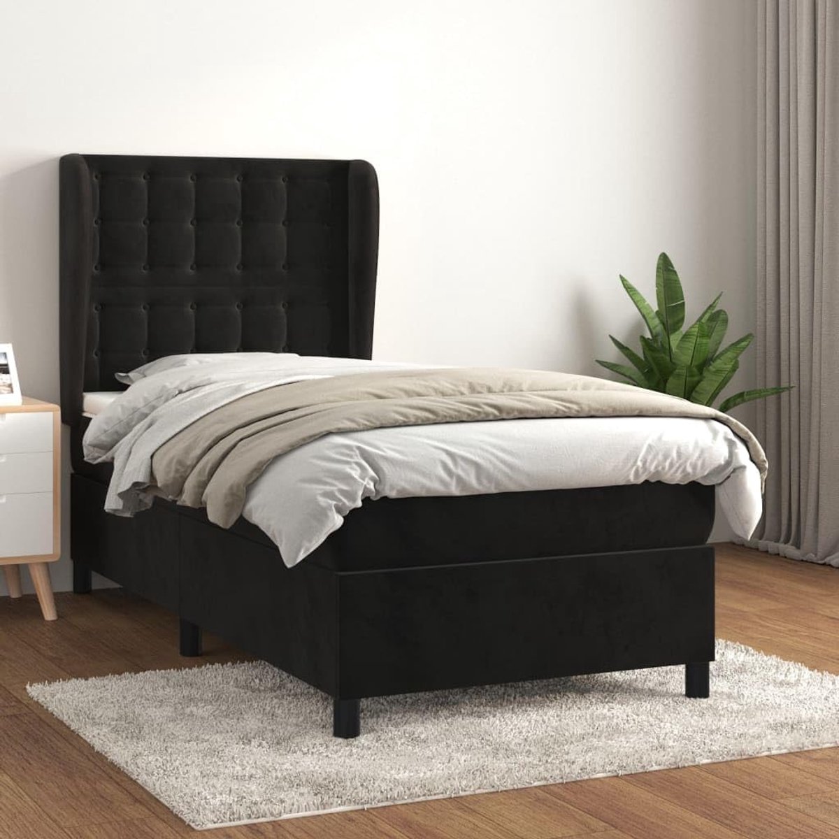Verenbed met zwarte matras, 90 x 200 cm, van fluweel, onderstel, bedframe, eenpersoonsbed, tweepersoonsbed, bedframe, modern, bed met lattenbodem, J3129431