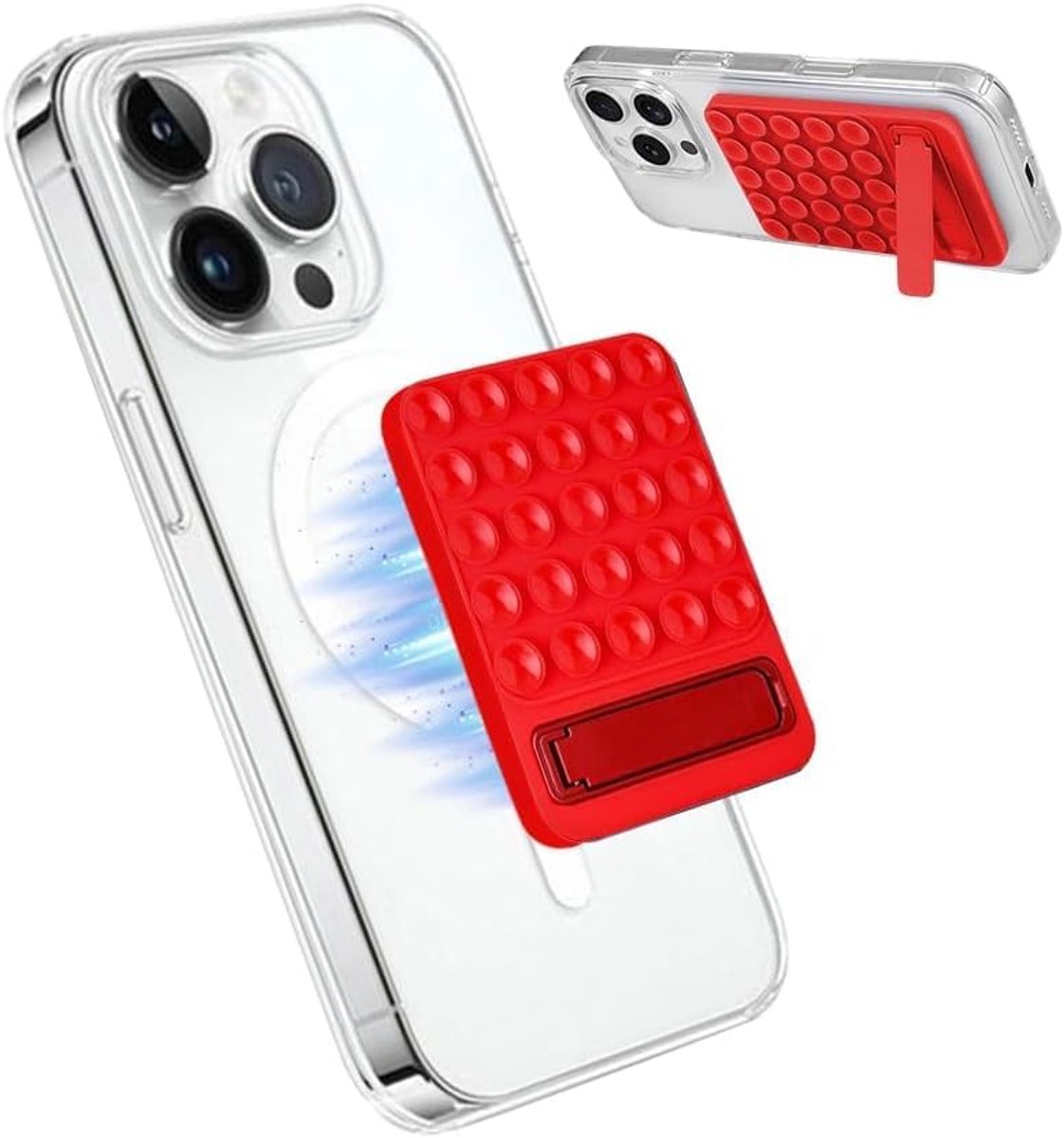 Zuignap mobiele telefoon, multifunctionele siliconen zuignap houder voor telefoon opvouwbare telefoonhouder kantoor rood