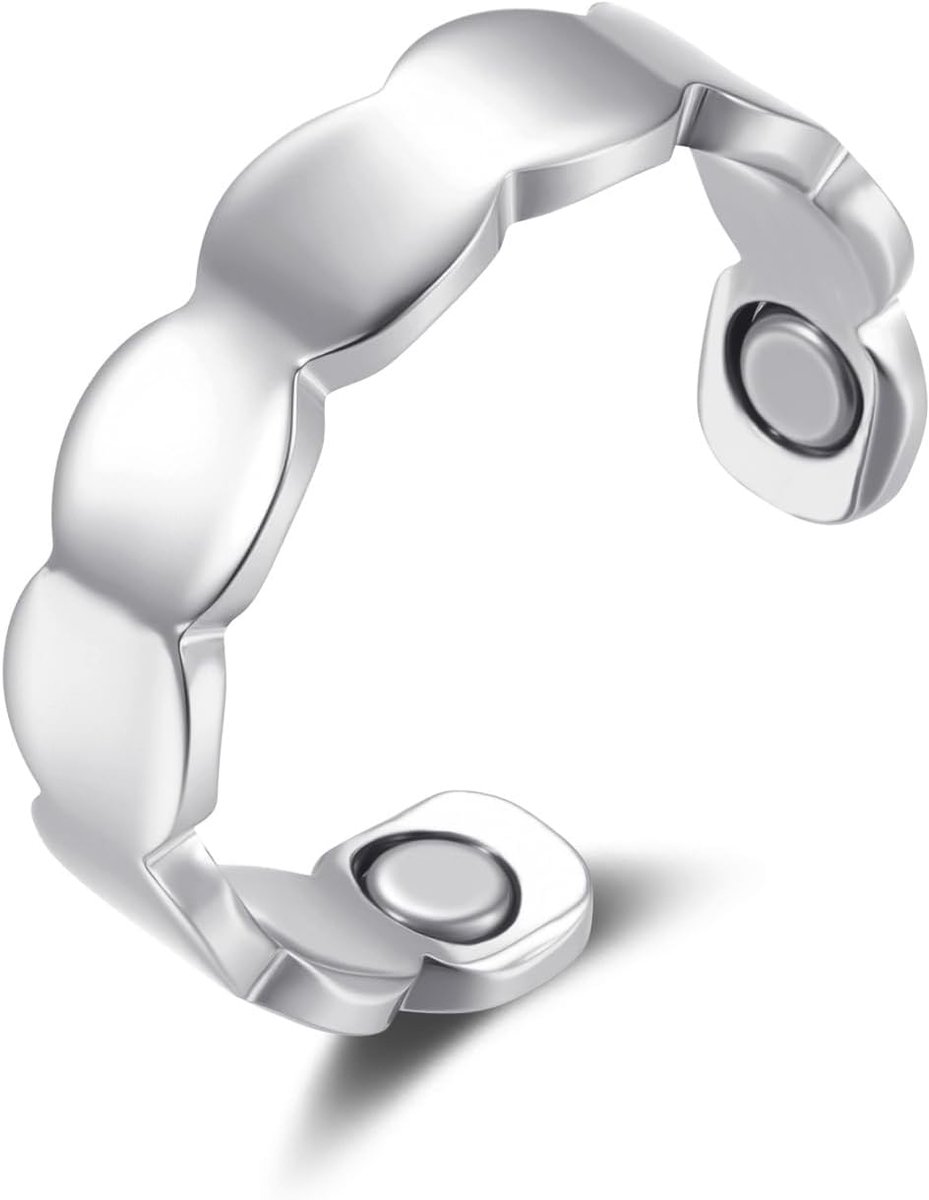 Magneetring voor dames, open verstelbare angstring met sterke magneetkracht, zilveren vitale ring voor afvallen en angstvermindering, modieuze vitale ring ter bevordering van de slaap, cadeau