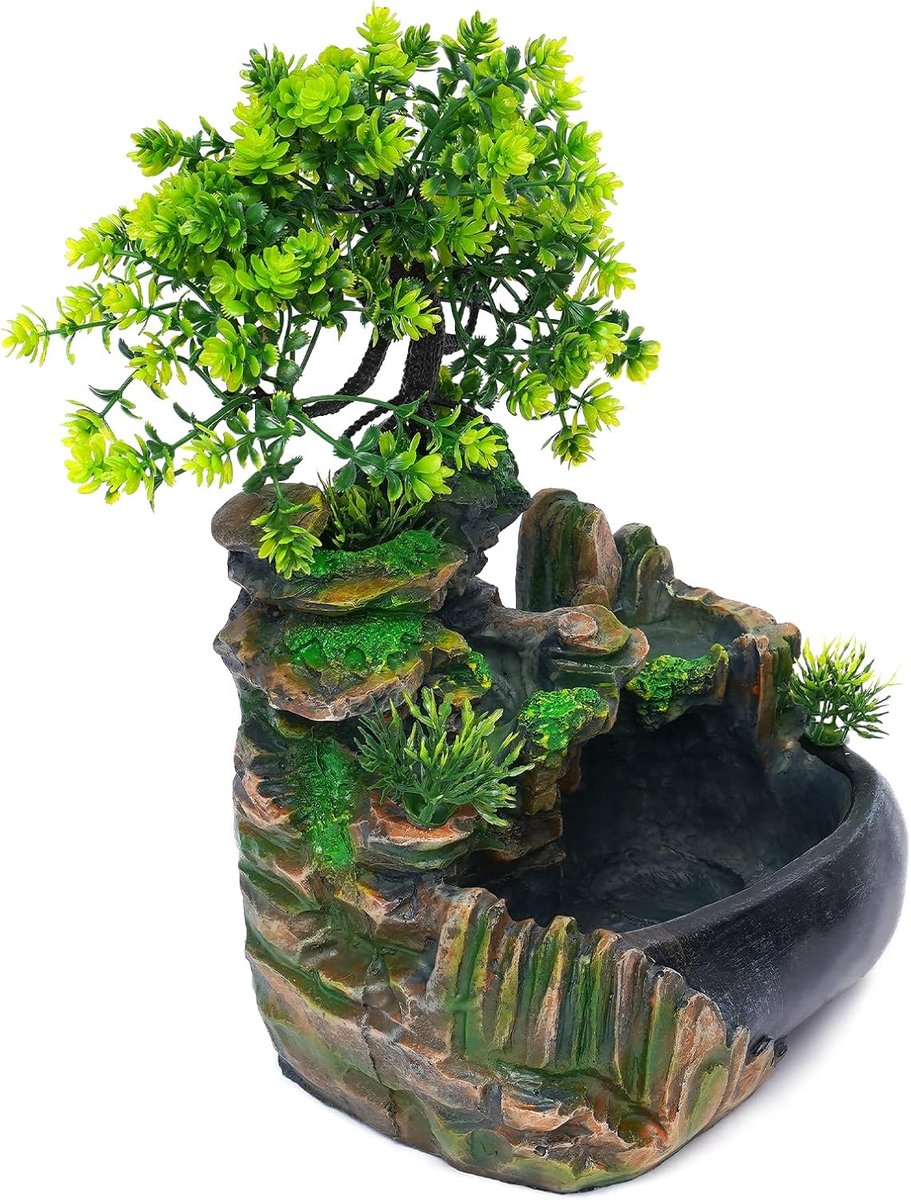 Woonkamer waterval tafelfontein led desktop bonsai ornamenten groene plant stream zen meditatie indoor voor thuis kantoor slaapkamer bureau decoratie