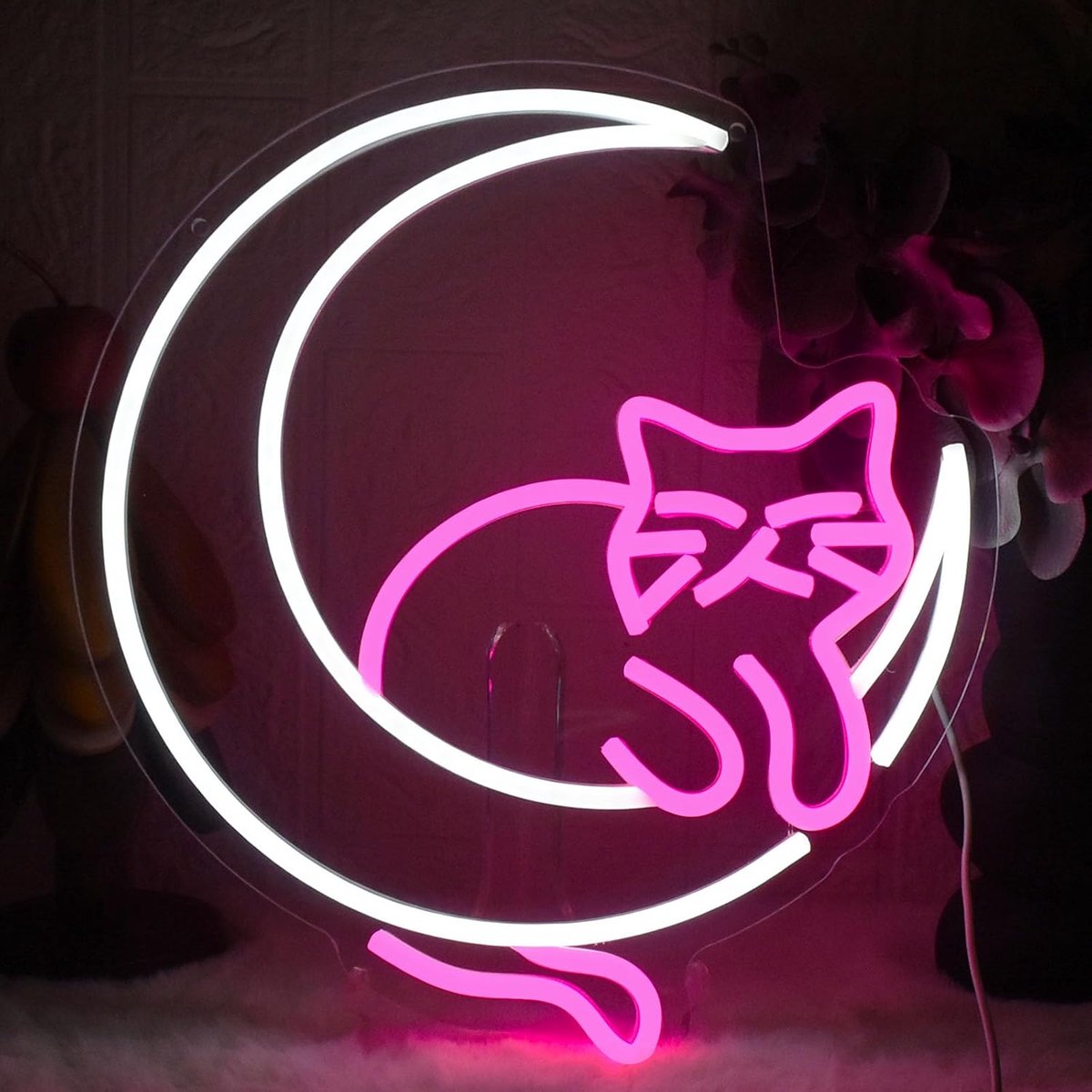 Maan neon bord roze wit neon kat bord dimbare kat lichtreclame voor thuis slaapkamer verjaardagsfeest thuis kinderkamer bar kattenliefhebbers decoratie