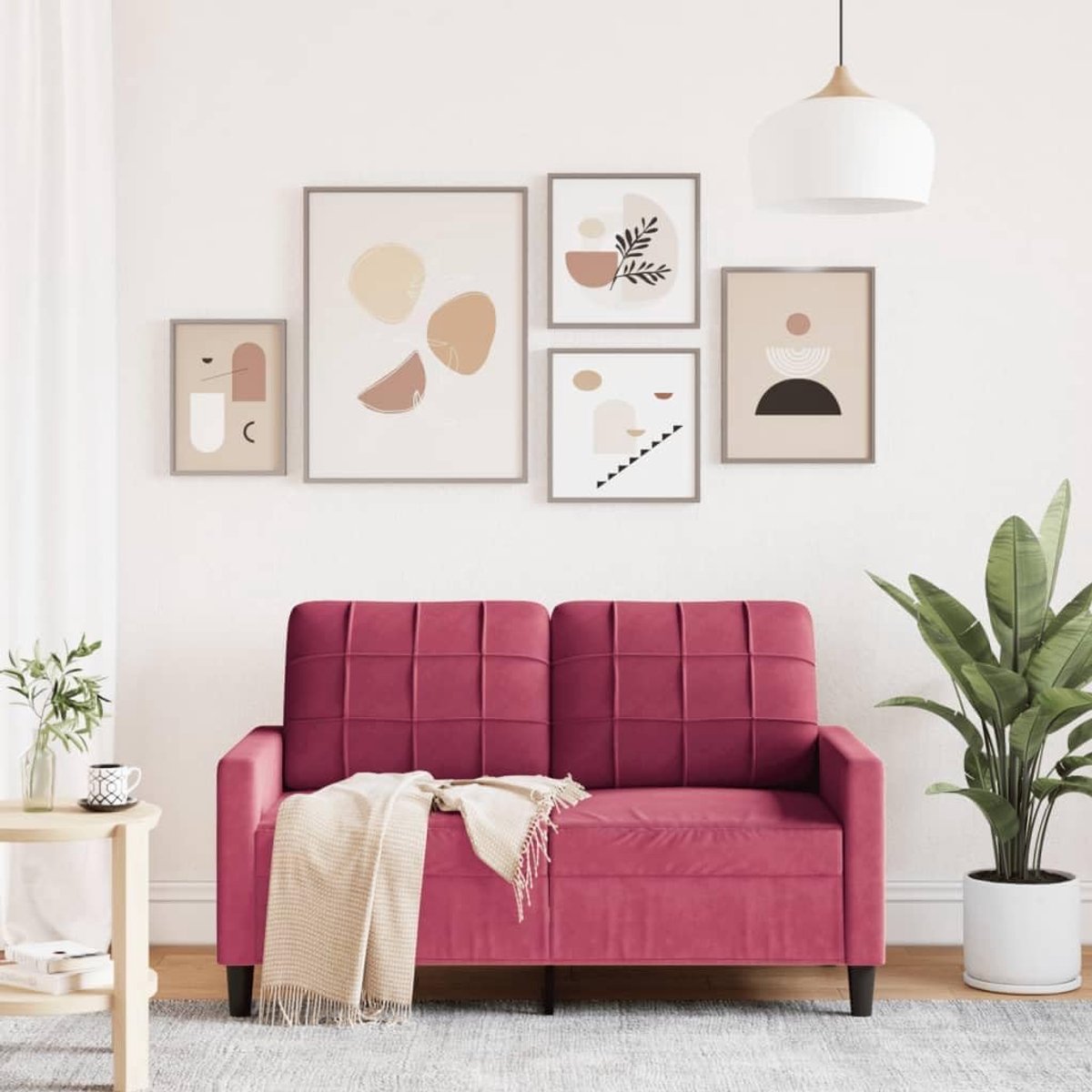 Soiggiorno 2-zitsbank, modern, van fluweel, wijnrood, 137 x 77 x 80 cm, moderne fluwelen bank voor 2 zitplaatsen