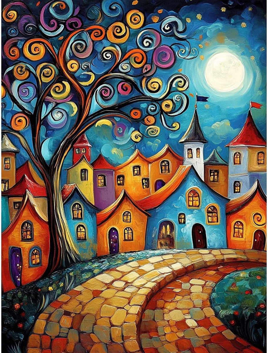 Volwassen Schilderen op Nummer: Skurril Huis 30 x 40 cm DIY Acrylverf Set voor Abstracte Kunst en Creatieve Ontspanning