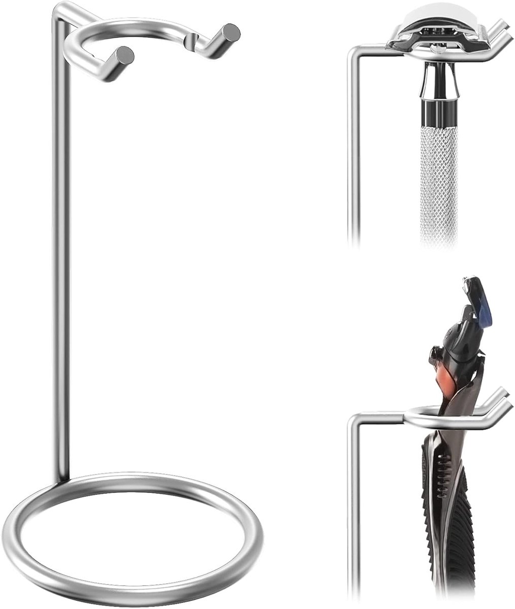 Scheerstandaard voor mannen - Deluxe - RVS - Geschikt voor lange handgrepen - Reisaccessoire