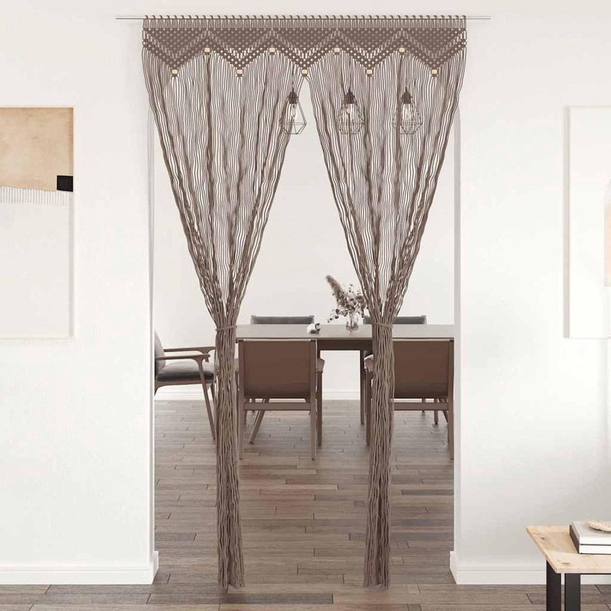 Makrame Gordijn Handgemaakt Wandbehang Tapestry Decoratief Gordijn Raamgordijn Bruiloft Achtergrond Makramé Gebreid Taupe 140x240 cm Katoen