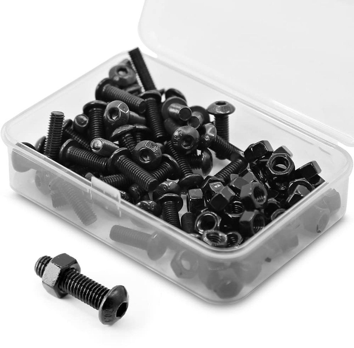 Sets) M5 x 10 mm koepelschroeven met binnenzeskant en moeren, volledige schroefdraad van koolstofstaal 10,9 (zwart)