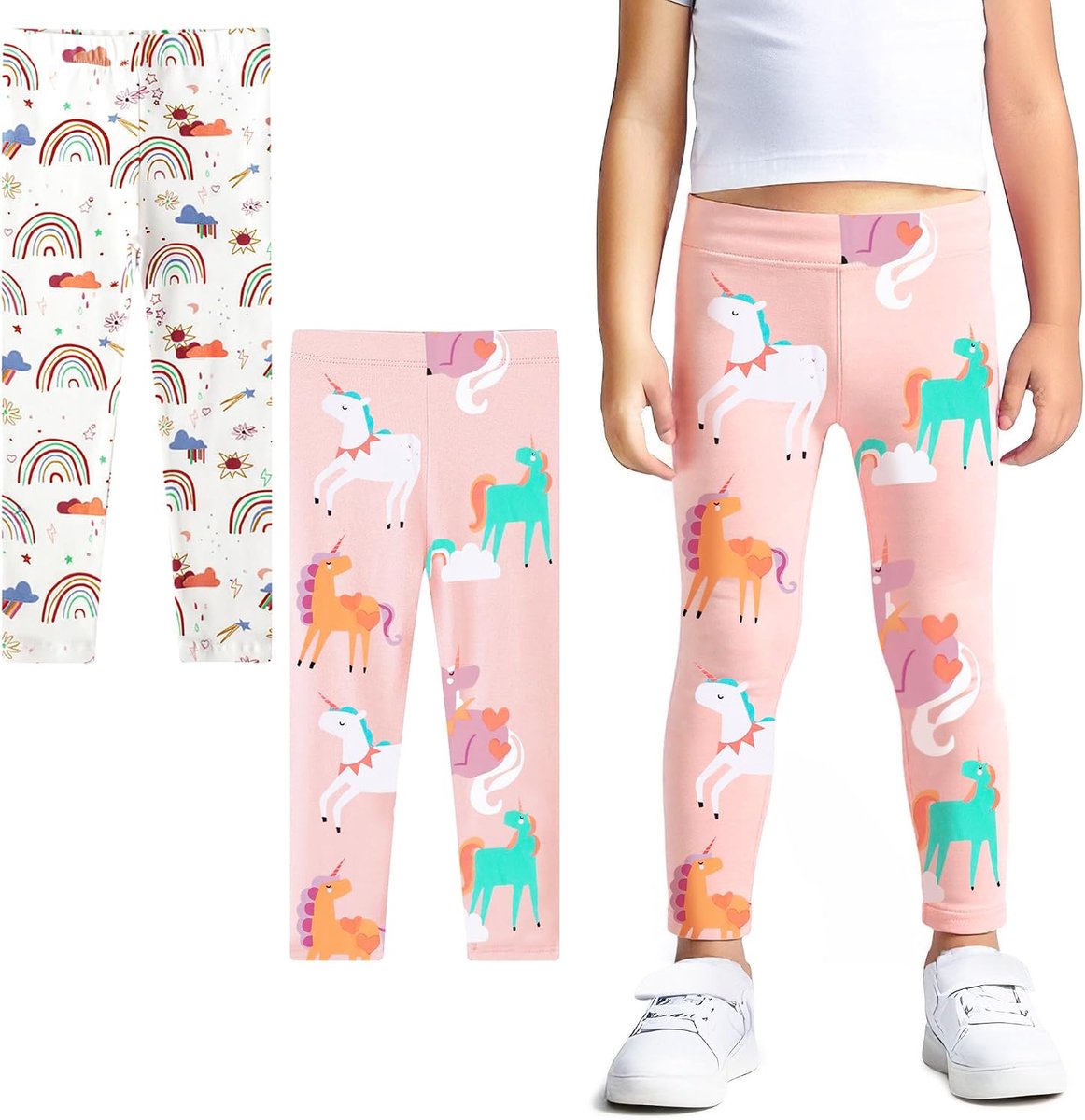 Leggings Meisjes Kinder Katoenen Stretch Broek 2-Pack Printed Pailletten Legging Lengte Broek Veelkleurig Appliqued Gym Broek Casual School Lente Herfst Activewear Voor Kinderen Maat 92-122