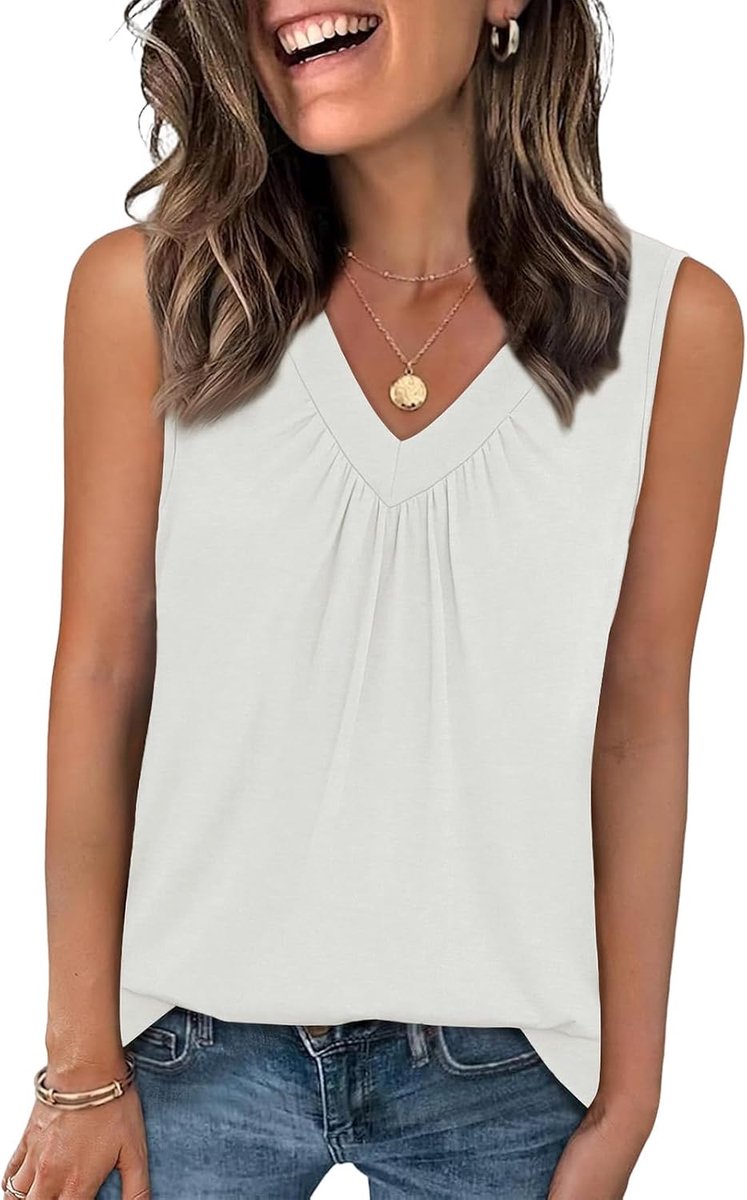 Dames Tanktops Zomer V-hals Top Losse Pasvorm Blousetop Basic Casual Mouwloos T-shirt Lang Vest