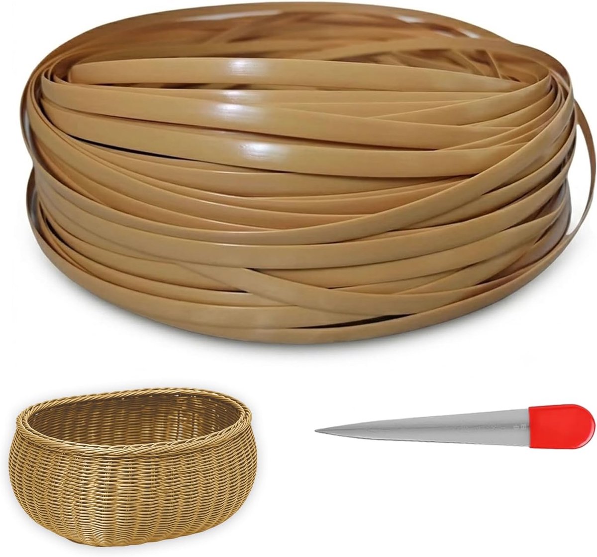 65 m kunststof rotan reparatiemateriaal, plat geweven PE-rotan met weefgereedschap, kunststof geweven rotan voor outdoormeubels, tuin, tafelmand (tangerine)