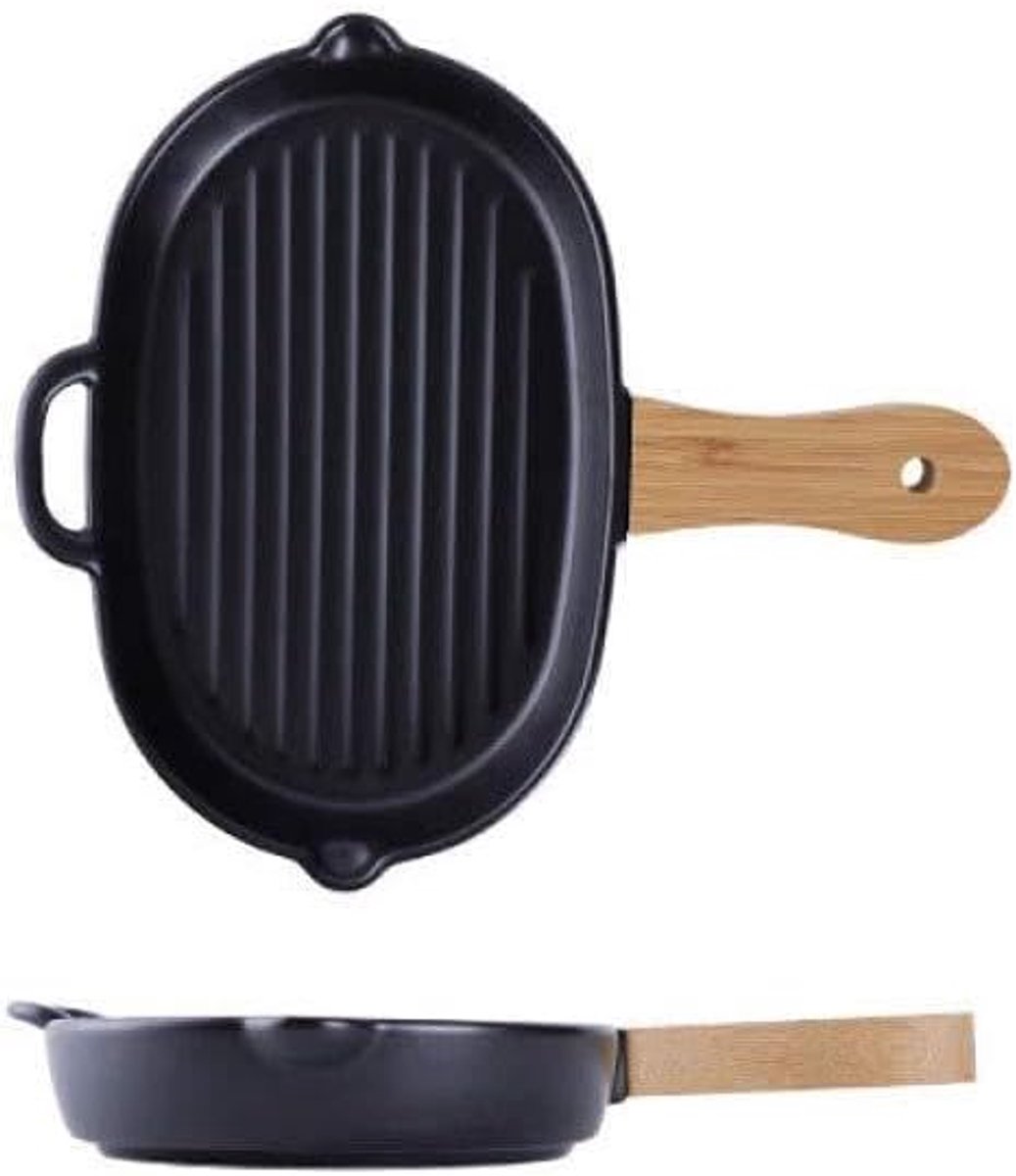 A bord van keramiek met email in Scandinavische kleur met houten handvat, ovaal, onregelmatige plaat, creatief voor de keuken, voor huishoudelijk gebruik