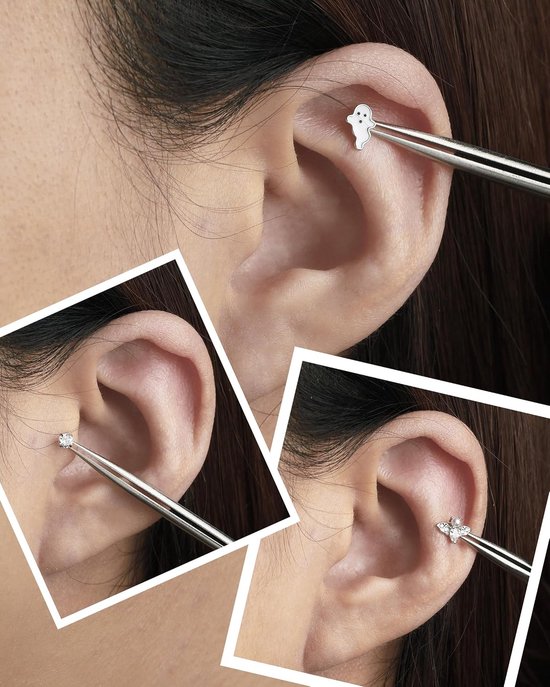 Halloween Platte Terug Oorbellen 3 STKS Kraakbeen Studs Bat Helix Oorbellen Intern Schroefdraad Neus Stud Tragus Piercing Sieraden — afbeelding 2
