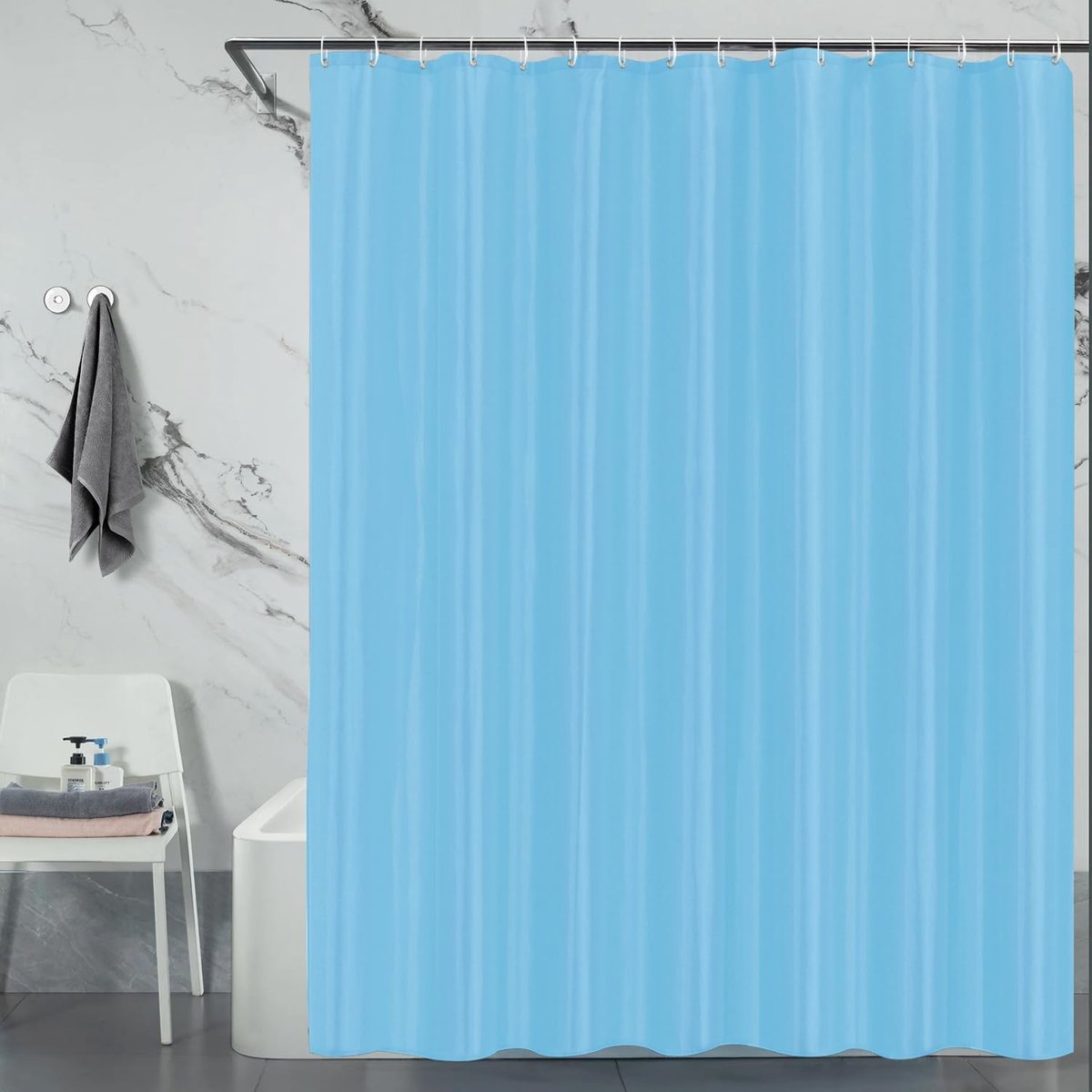 240x200 badgordijn polyester textiel, douchegordijn anti-schimmel voor badkamer, gordijn voor badkuip douche uit stof waterdicht wasbaar, douchegordijn met 16 haken blauw