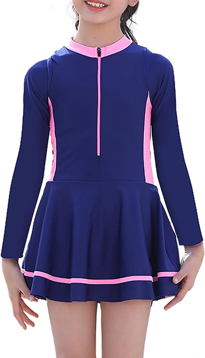 Meisjesbadpak met rok, bescheiden badmode in schoolstijl met korte broek, patchwork, peuter, meisjes, alles-in-één, zwempak