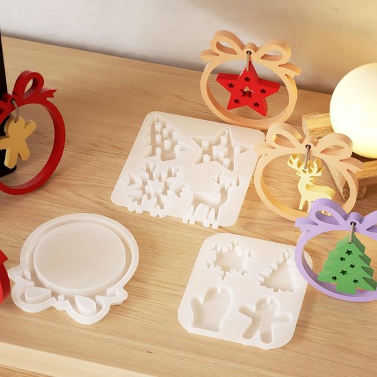 vormen voor Kerstmis, 3 stuks hangers, kerstvormen, kerstsneeuwvlok, dennenboom, sterren, elandhandschoenen, hangers, herbruikbaar, kerstdecoraties, doe-het-zelf gietvormen — afbeelding 2