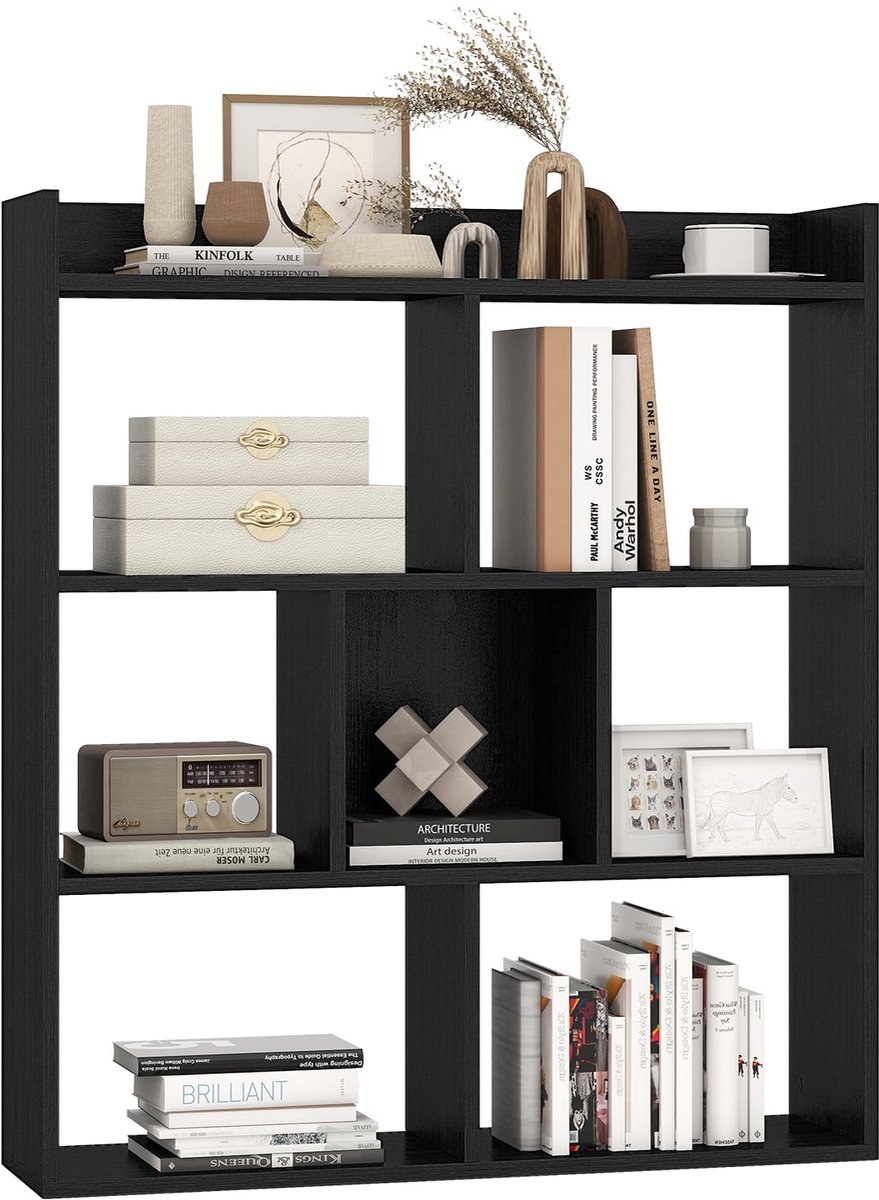 Costway Boekenkast met 7 vakken, staand rek, kubusrek, opbergrek voor woonkamer, slaapkamer, kantoor, 80 x 20 x 90 cm, zwart
