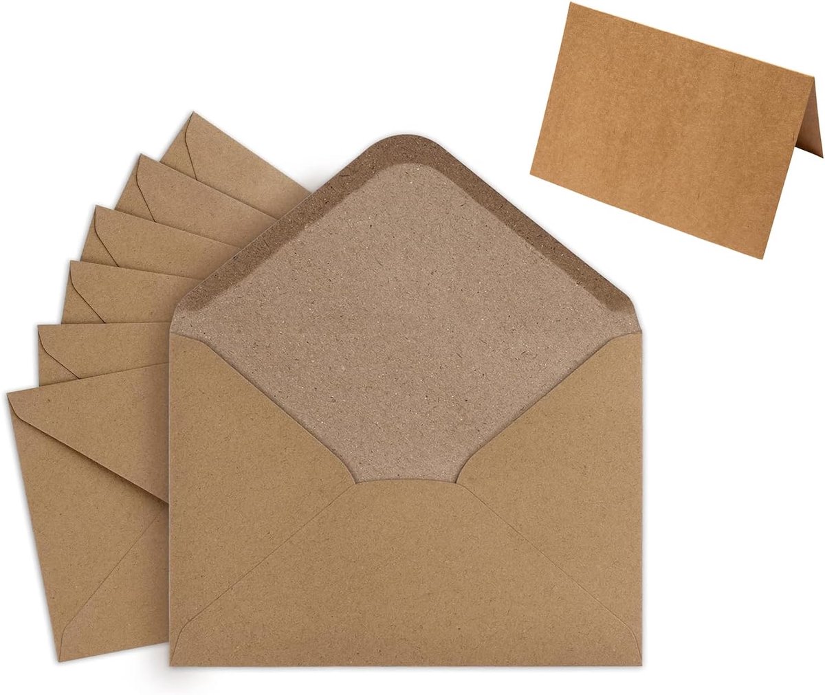 50 enveloppen zonder venster, B6 formaat 16,4 x 11,2 cm, met natte lijm, bruine vintage enveloppen voor bruiloftskaarten, uitnodigingen en wenskaarten, incl. 50 stuks briefpapier