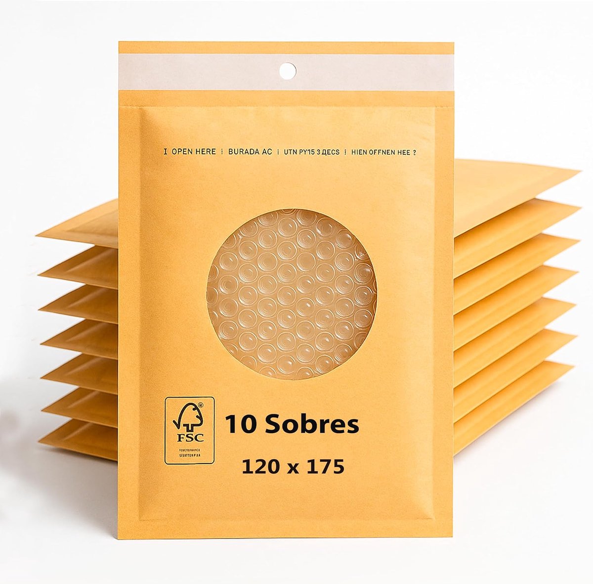Verschillende maten, verpakkingen van 10 - 200 stuks, bruin, beschermende enveloppen (10, 120 x 175 mm)