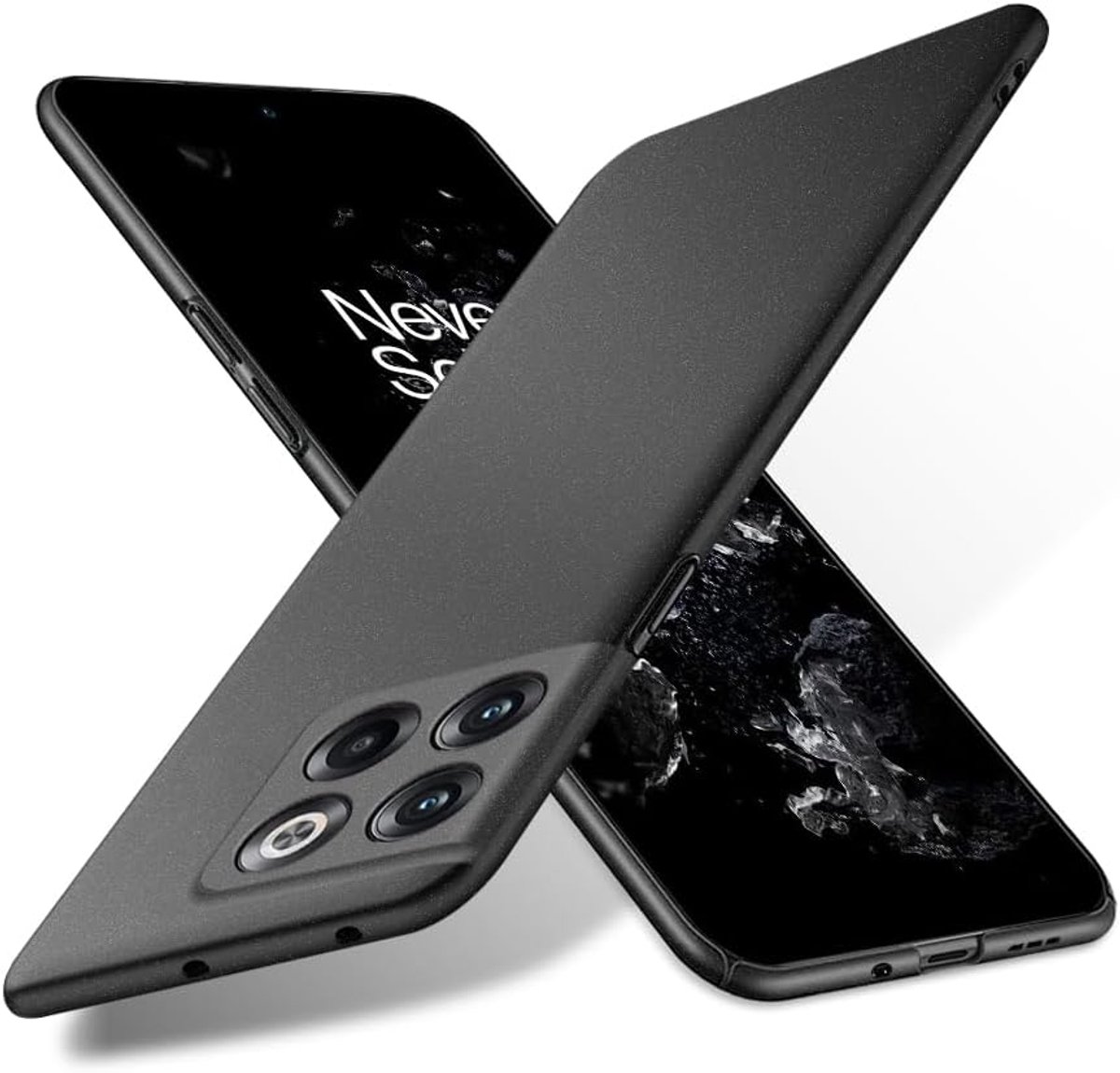 Hoes voor OnePlus 10T 5G, ultralicht, ultradun, krasbestendig, antislip, camerabescherming, matte textuur, hard polycarbonaat, zwart