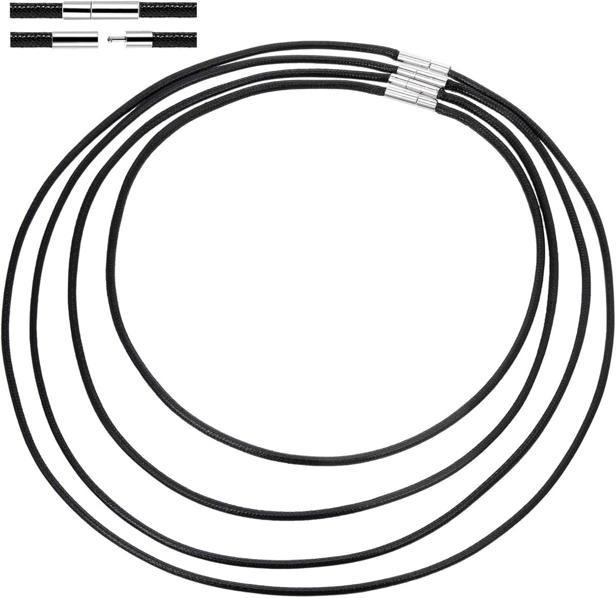 Set van 4 Zwarte Gevlochten Faux Leer Halsbanden met 3 mm Sluiting, Heren Halsbanden, 4 Maten, DIY Accessoires voor Huisdieren