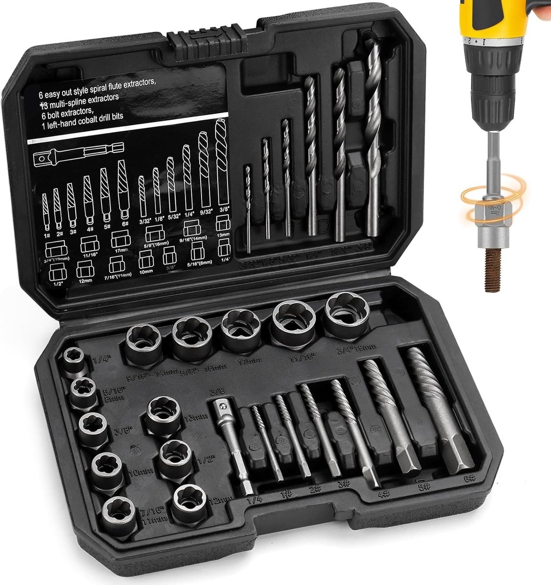 Set van 26 Draaigereedschappen met Twist Drill en Extractor voor Gebroken Draad, Schadeherstel van Roestige Bouten en Schroeven, Professioneel Gereedschap voor Klussen