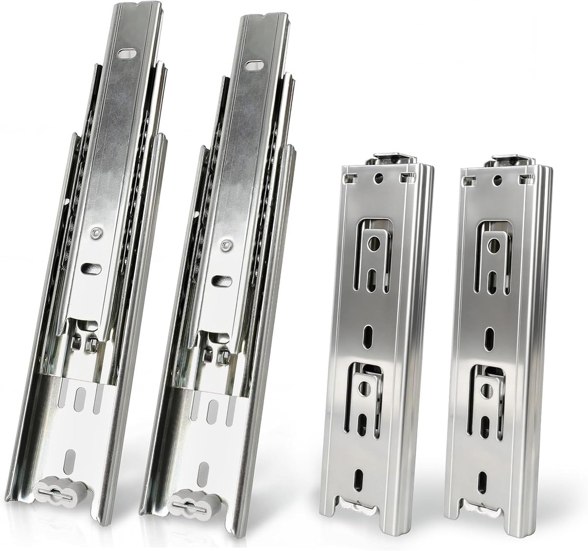 Ladegeleiders 150 mm, schuifladerails, 3-vouwen, telescopische uittrekbare lade, scharnieren, volledig uittrekbaar 285 mm, zwaar draagvermogen van 45 kg (zilver)