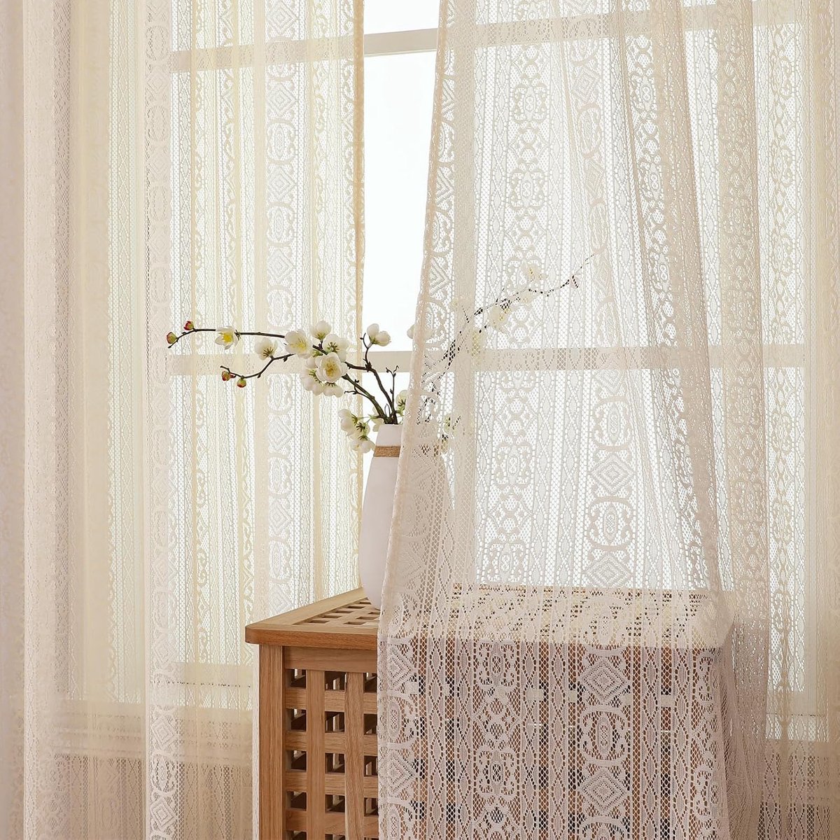 boho vitragegordijnen met 7,5 cm tunnelzoom, 2 panelen, 132 x 183 cm