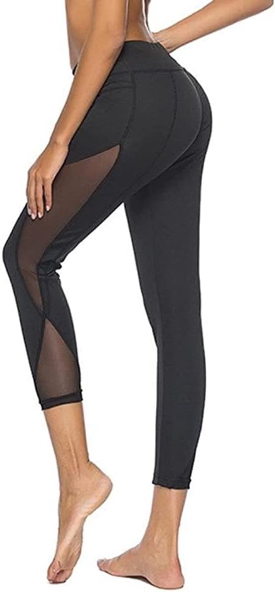 Capri-legging voor dames, hoge taille, zachte buikcontrole, yogabroek, broek met binnenzak, gaasrand, sport, gym, workout, hardloopbroek