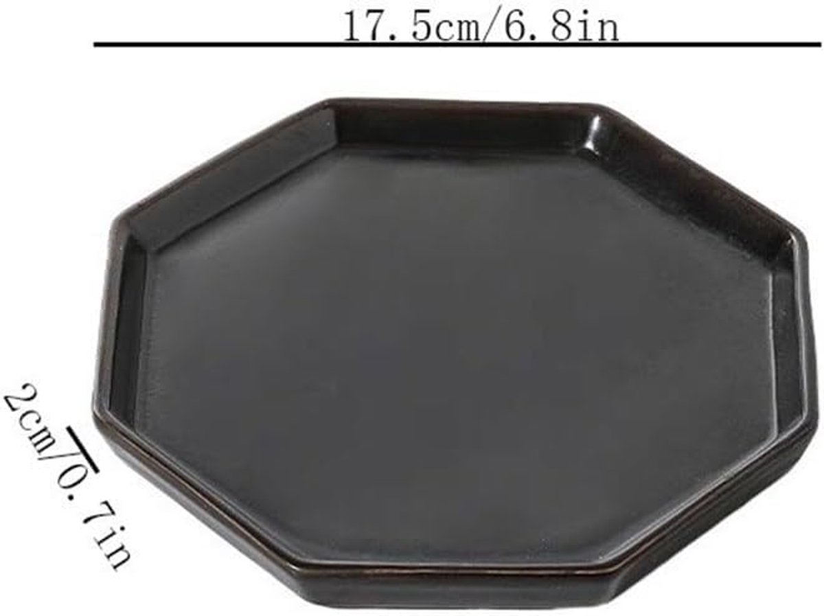Schotels Keramische bloempotschotel 6,8 inch, achthoekige plantenopvangbak for balkon in de woonkamer(Zwart)