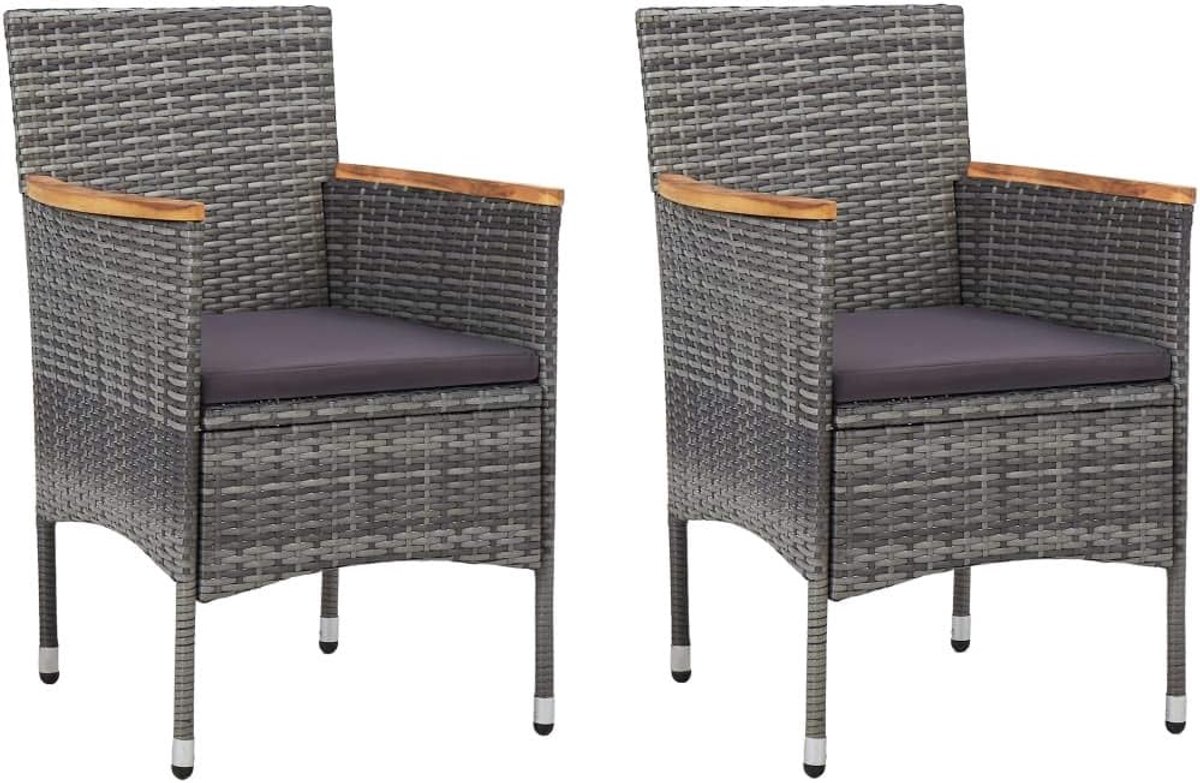 Set van 2 stoelen van polyrotan, stalen frame, handgevlochten PE-rotan, ergonomische rugleuningen en armleuningen met acaciahout, kussens met afneembare overtrekken, robuust