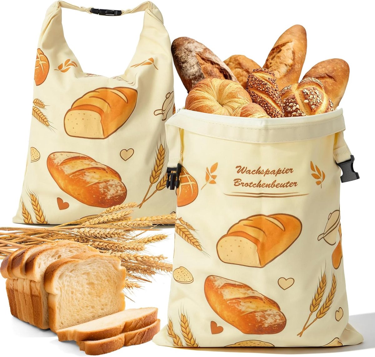 Herbruikbare bijenwas broodzakken, 43 cm × 33 cm, linnen bijenwasvoer voor het bewaren van brood, zuurdeeg, baguette, fruit en groenten vers houden, vriesbestendig