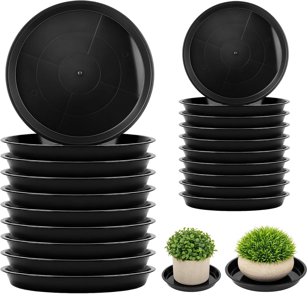20 stuks onderzetters voor bloempot, kunststof, 30 cm, 20 cm, zwarte plantenonderzetters, ronde onderzetters voor tuin, balkon, woonkamer