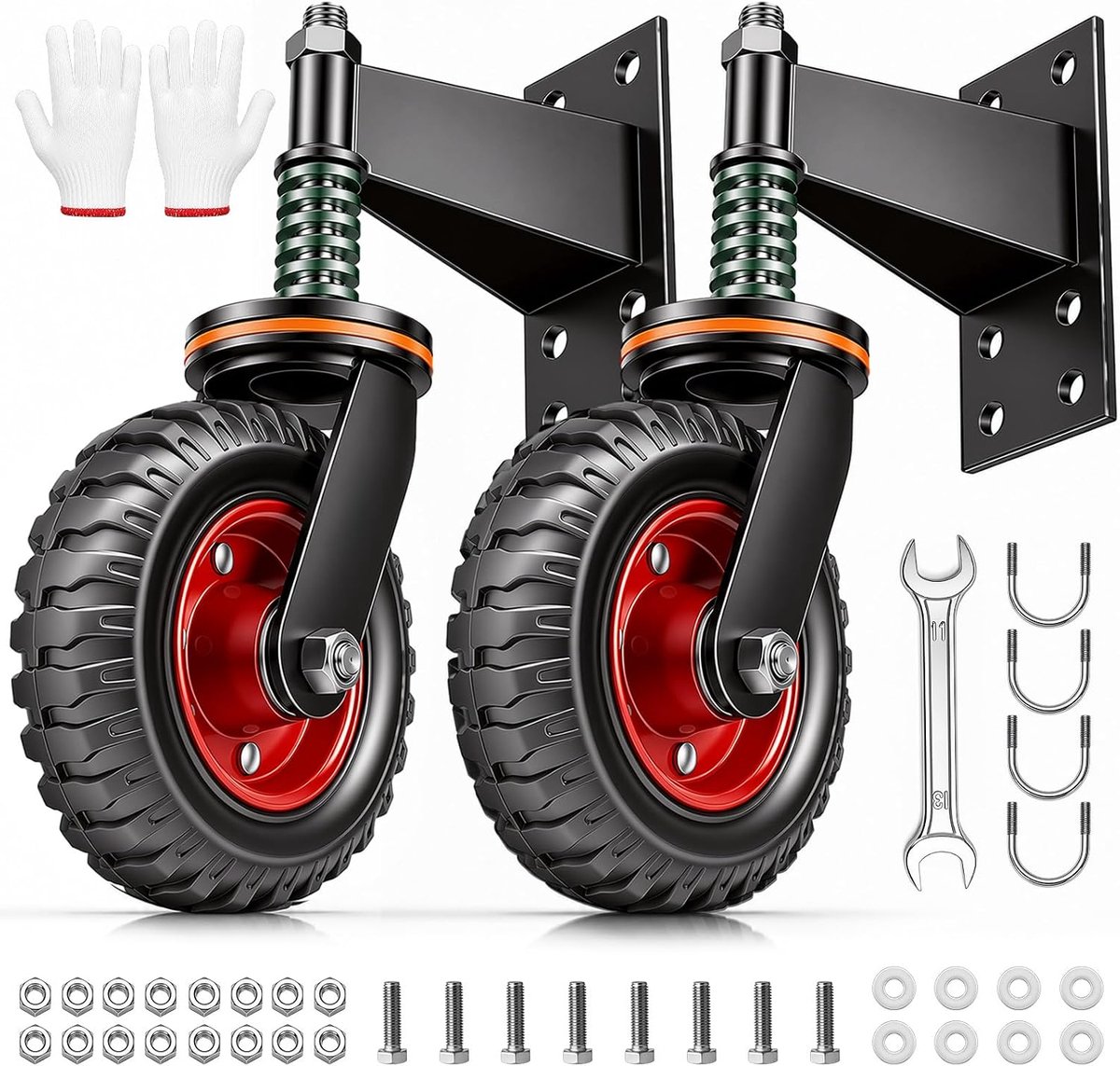 2 stuks 200 mm poortrollen, zware deurrollen met veerbelasting, geveerde poortrollen, poortrollen voor zware poorten, 272 kg draagkracht, poortrol geveerd voor houten poorten, hekken, metalen poorten
